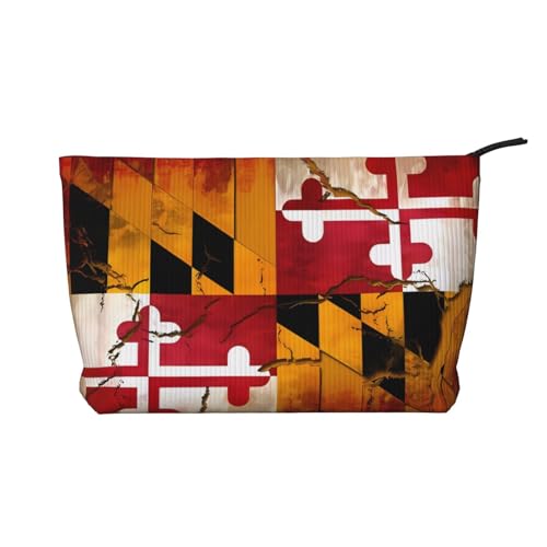 Kosmetiktasche mit Maryland-Flagge, Vintage-Stil, Kord, tragbar, mit Reißverschluss, Kulturbeutel für Damen von WXXWXD