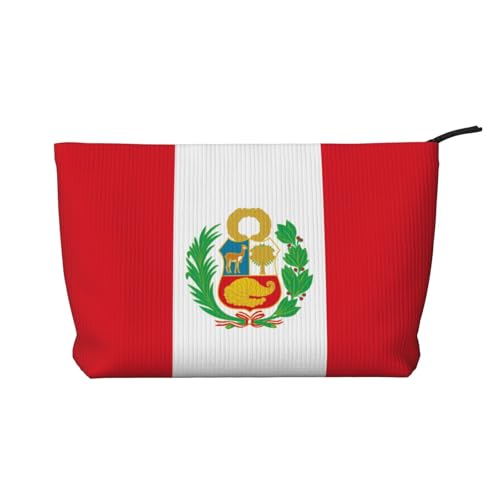 Kosmetiktasche mit Peru-Flagge aus bedrucktem Cord – tragbare Damen-Kulturbeutel mit Reißverschluss von WXXWXD