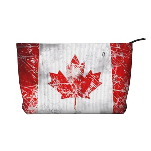 Kosmetiktasche mit Retro-Motiv Kanada-Flagge, aus Kordsamt, tragbar, mit Reißverschluss, Aufbewahrungstasche für Damen von WXXWXD