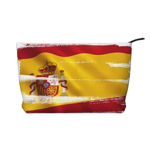 Kosmetiktasche mit Spanien-Flagge, bedruckt, aus Kordsamt, tragbar, mit Reißverschluss, Aufbewahrungstasche für Damen von WXXWXD