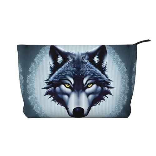 Kosmetiktasche mit Wolfskopf, bedruckt, aus Kordsamt, tragbar, mit Reißverschluss, für Damen von WXXWXD
