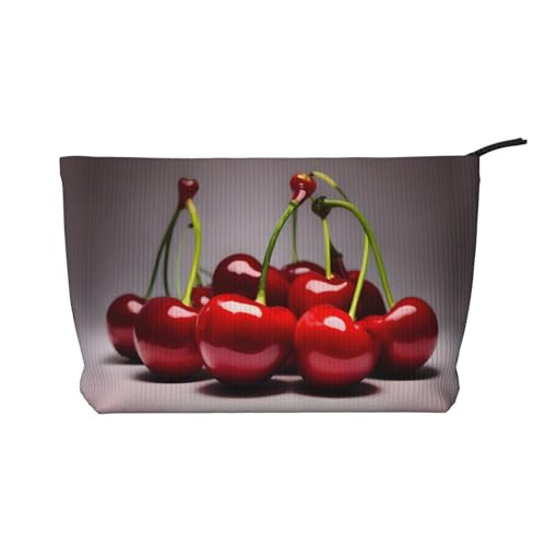 Kosmetiktasche mit chilenischen Kirschen bedruckt, aus Kordsamt, tragbare Kosmetiktasche mit Reißverschluss für Damen von WXXWXD