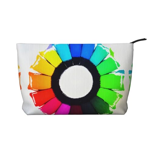 Kosmetiktasche mit farbigen Kreisen, bedruckt, aus Kordsamt, tragbar, mit Reißverschluss, Kulturbeutel für Damen von WXXWXD
