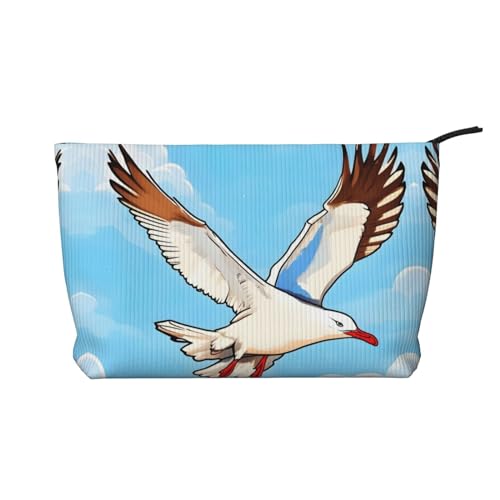 Kosmetiktasche mit fliegenden Möwen, bedruckt, aus Kordsamt, tragbar, mit Reißverschluss, Aufbewahrungstasche für Damen von WXXWXD