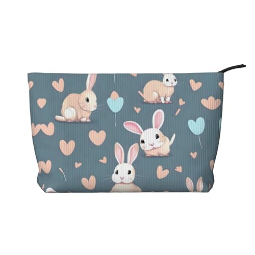 Kosmetiktasche mit niedlichem Hasen-Motiv, aus Kordsamt, tragbar, mit Reißverschluss, für Damen von WXXWXD