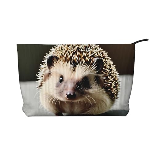 Kosmetiktasche mit niedlichem Igel-Aufdruck aus Kordsamt – tragbare Damen-Kulturbeutel mit Reißverschluss, Schwarz, Einheitsgröße von WXXWXD