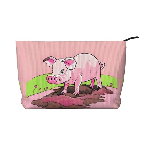 Kosmetiktasche mit pinkem Ferkel, bedruckt, Kulturtasche für Damen, tragbar, mit Reißverschluss von WXXWXD