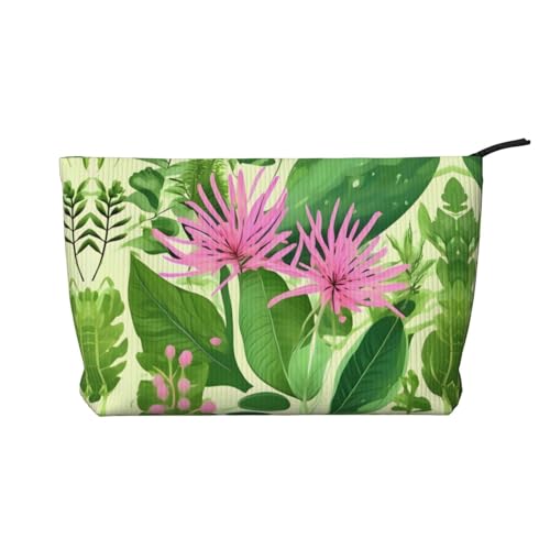 Kosmetiktasche mit rosa Pflanzenblumen, bedruckt, Kulturtasche für Damen, tragbar, mit Reißverschluss von WXXWXD
