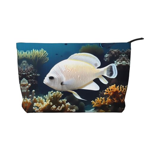 Kosmetiktasche mit weißem goldenem Fischmotiv, aus Cord – tragbare Kosmetiktasche mit Reißverschluss für Damen von WXXWXD