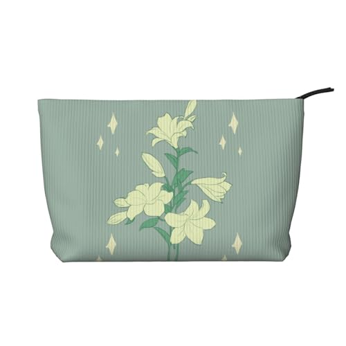 Kosmetiktasche mit weißen Lilien, bedruckt, aus Kordsamt, tragbare Kosmetiktasche für Damen, mit Reißverschluss von WXXWXD