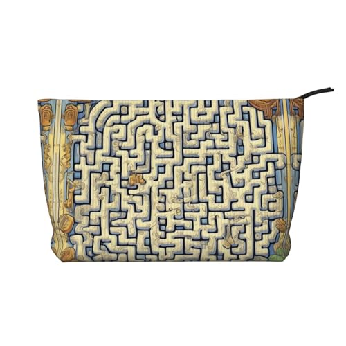 Labyrinth Schatzkarte bedruckte Cord-Kosmetiktasche – tragbare Damen-Kulturbeutel mit Reißverschluss von WXXWXD