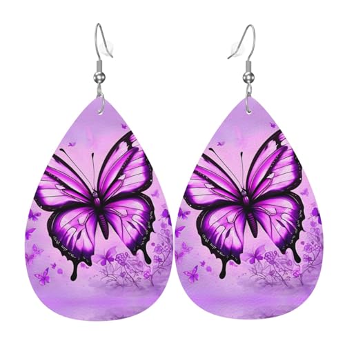 Lila Schmetterling Muster Leder Ohrringe Damen Ohrringe Geeignet für den Alltag, Party, Verabredungen usw., Einheitsgröße, Kunstleder, Diamant von WXXWXD