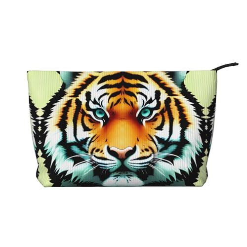 Little Fat Tiger Head Bedruckte Cord-Kosmetiktasche – Damen Tragbare Kulturbeutel mit Reißverschluss, Schwarz, Einheitsgröße von WXXWXD