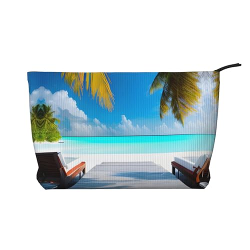 Maldives Holidays bedruckte Kosmetiktasche aus Cord – tragbare Kulturbeutel mit Reißverschluss für Damen von WXXWXD