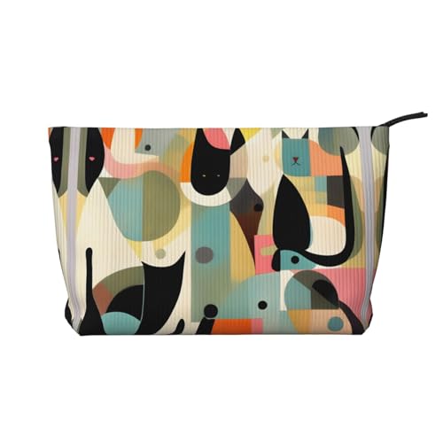 Mid-Century Moderne Kunst Katze Bedruckte Cord-Kosmetiktasche – Damen Tragbare Kulturbeutel mit Reißverschluss, Schwarz, Einheitsgröße von WXXWXD