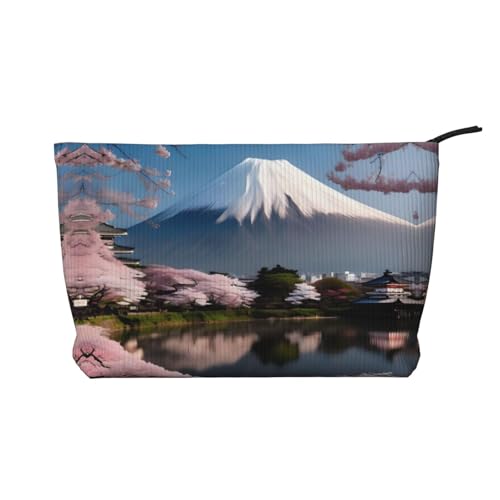 Mt. Fuji im frühen Frühjahr, bedruckte Cord-Kosmetiktasche – tragbare Damen-Kulturbeutel mit Reißverschluss, Schwarz, Einheitsgröße von WXXWXD