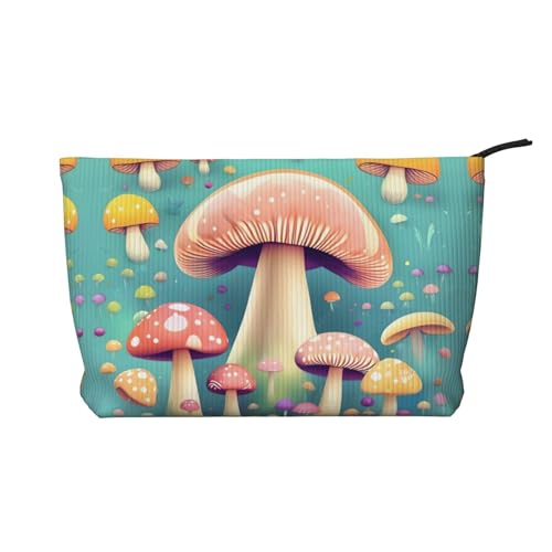 Pretty Little Mushrooms bedruckte Cord-Kosmetiktasche – tragbare Kulturbeutel mit Reißverschluss für Damen von WXXWXD
