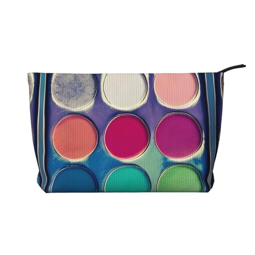 Runde Farbpalette bedruckte Cord-Kosmetiktasche – tragbare Damen-Kulturbeutel mit Reißverschluss, Schwarz, Einheitsgröße von WXXWXD