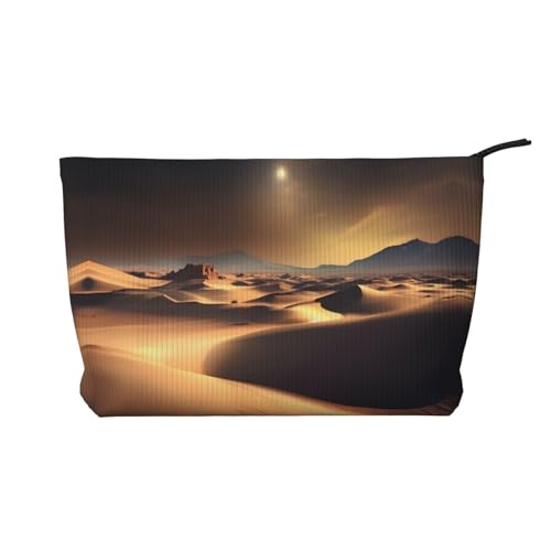 Sahara Wüste bedruckte Cord-Kosmetiktasche – Damen tragbare Kulturtasche mit Reißverschluss, Schwarz, Einheitsgröße von WXXWXD