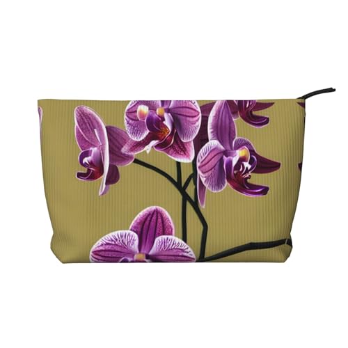 Schöne Orchideen bedruckte Cord-Kosmetiktasche – tragbare Kulturbeutel mit Reißverschluss für Damen von WXXWXD