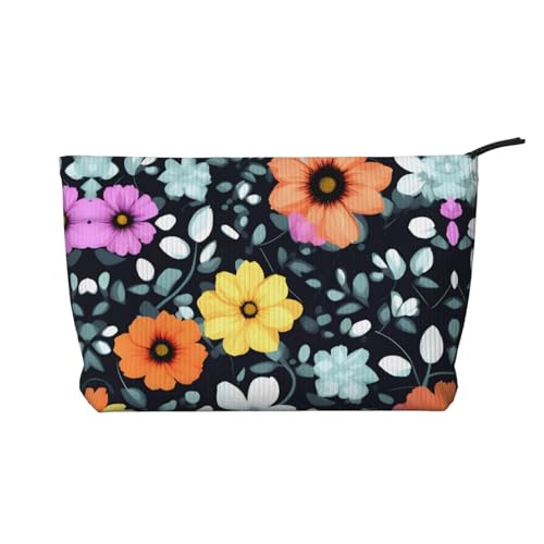 Schöne bunte Blumen bedruckte Cord-Kosmetiktasche – tragbare Damen-Kulturbeutel mit Reißverschluss, Schwarz, Einheitsgröße von WXXWXD