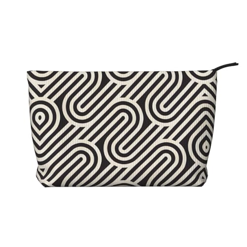 Schwarze Kosmetiktasche mit geschwungener Textur, bedruckt, aus Kordsamt – tragbare Kosmetiktasche mit Reißverschluss für Damen von WXXWXD