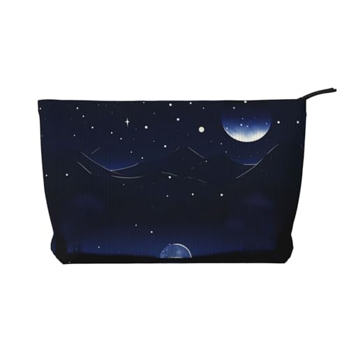 Serene Blue Night View bedruckte Kordsamt-Kosmetiktasche – tragbare Damen-Kulturbeutel mit Reißverschluss von WXXWXD