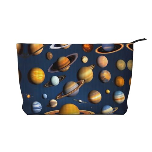 Sonnensystem Planeten bedruckte Kordsamt-Kosmetiktasche – tragbare Damen-Kulturbeutel mit Reißverschluss von WXXWXD