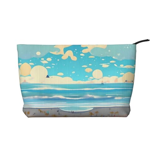Strand-Cartoon-bedruckte Cord-Kosmetiktasche – tragbare Kulturbeutel mit Reißverschluss für Damen von WXXWXD