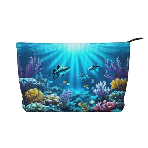 Submarine Coral Rays bedruckte Cord-Kosmetiktasche – tragbare Damen-Kulturbeutel mit Reißverschluss, Schwarz, Einheitsgröße von WXXWXD