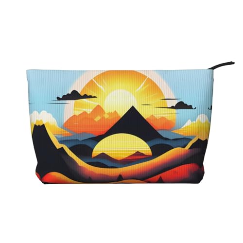 Sunrise Mountain bedruckte Cord-Kosmetiktasche – tragbare Damen-Kulturbeutel mit Reißverschluss, Schwarz, Einheitsgröße von WXXWXD