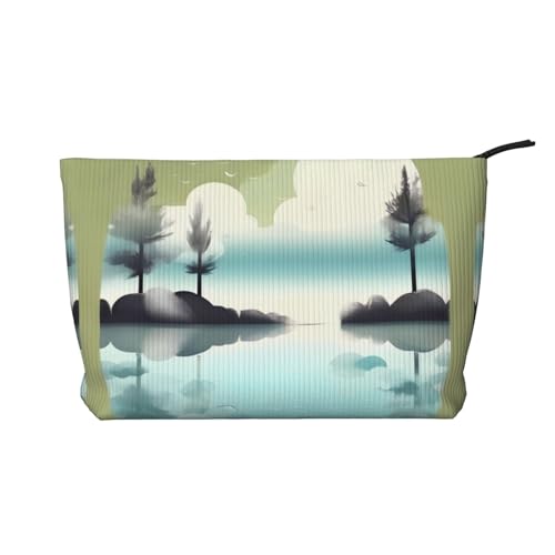 Tranquil Lakes bedruckte Kosmetiktasche aus Cord – tragbare Kulturbeutel mit Reißverschluss für Damen von WXXWXD