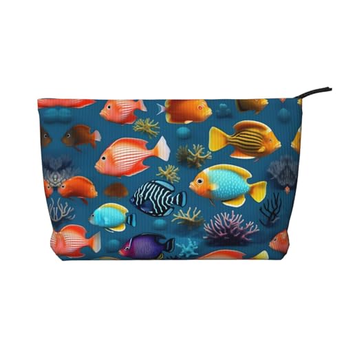 U-Boot-Rifffisch bedruckte Cord-Kosmetiktasche für Damen, tragbar, mit Reißverschluss, Schwarz, Einheitsgröße von WXXWXD