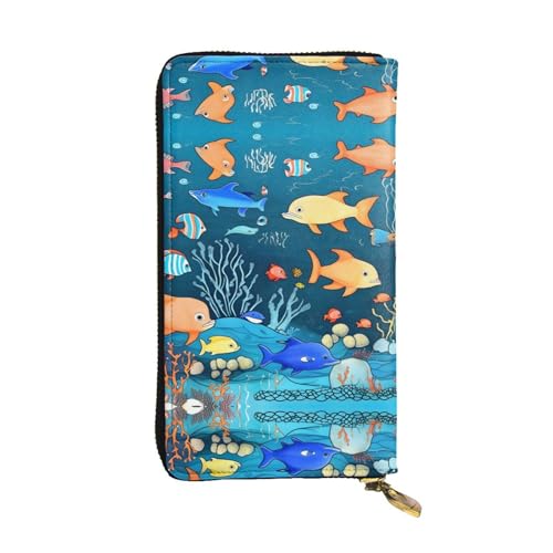 WXXWXD Blaue Unterwasserwelt der Fische bedruckte lange Clutch-Brieftasche: leicht, langlebig und bequem für lässige Münzen und Karten von WXXWXD