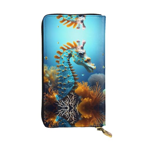WXXWXD Blaues Seepferdchen-bedrucktes langes Clutch-Geldbörse: leicht, langlebig und bequem für lässige Münzen und Karten von WXXWXD