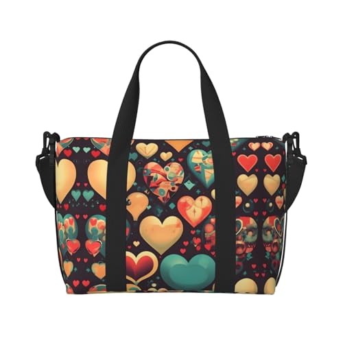 WXXWXD Bunte Herzen, bedruckte Damen-Umhängetasche, geeignet für Arbeit, Pendeln, Fitness, Reisen, modische und vielseitige Umhängetasche von WXXWXD