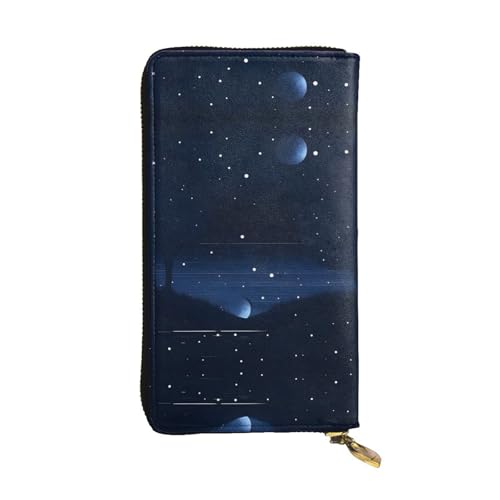 WXXWXD Dunkelblaue Nachtansicht bedruckte lange Clutch-Brieftasche: leicht, langlebig und bequem für lässige Münzen und Karten von WXXWXD