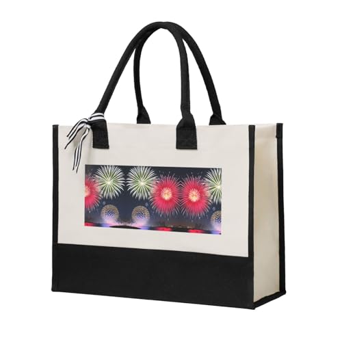 WXXWXD Green Grassland Canvas Geschenk-Einkaufstasche, kleine Strandtasche, geeignet zum Einkaufen und Hochzeiten, Splendid Fireworks, Einheitsgröße von WXXWXD