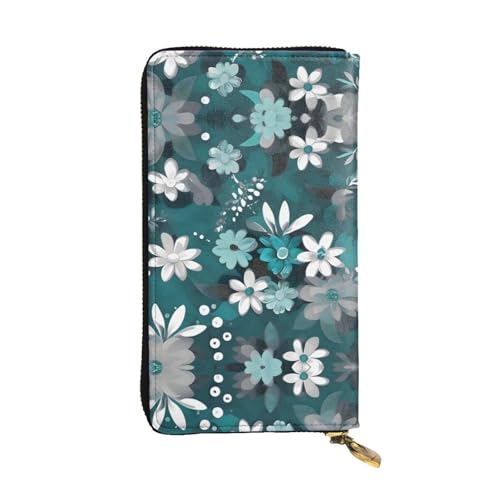 WXXWXD Lange Clutch-Geldbörse mit Blumenmuster in Blaugrün und Weiß – leicht, langlebig und bequem für lässige Münzen und Karten WXXWXD Lange Clutch-Geldbörse mit Blumenmuster in Blaugrün und Weiß – leicht, langlebig und bequem für lässige Münzen und Karten von WXXWXD