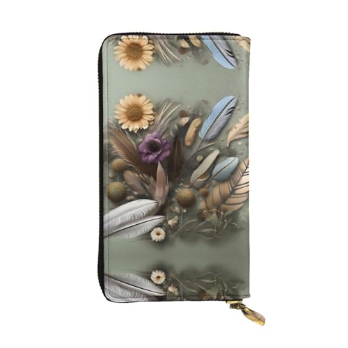 WXXWXD Lange Clutch mit Federblumen-Druck: leicht, langlebig und bequem für lässige Münzen und Karten von WXXWXD