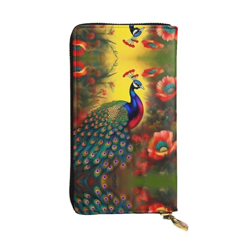 WXXWXD Lange Clutch mit Pfauenblumen-Aufdruck, leicht, langlebig und bequem für lässige Münzen und Karten von WXXWXD