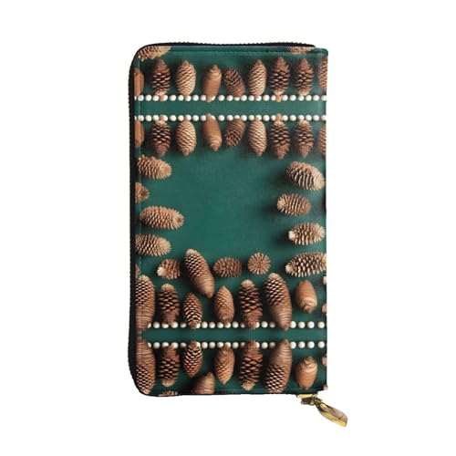 WXXWXD Lange Clutch mit Tannenzapfen-Bordüre, bedruckt, leicht, langlebig und bequem für lässige Münzen und Karten von WXXWXD