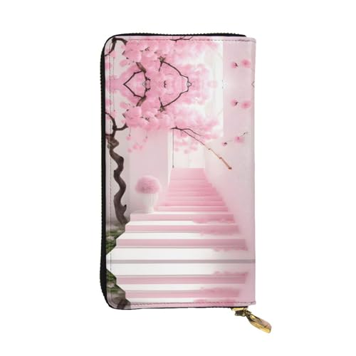 WXXWXD Rosafarbene Kirschblüten-Treppen-bedruckte lange Clutch-Brieftasche: leicht, langlebig und bequem für lässige Münzen und Karten von WXXWXD