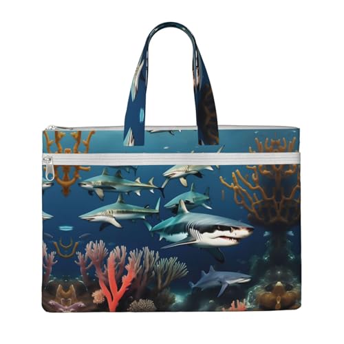 WXXWXD Sharks under the sea Canvas Tote File Bag Work shoulder bag Handbag Suitable for travel and office use von WXXWXD