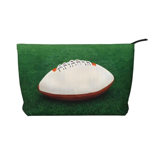 Weiße Kosmetiktasche mit Rugbyball-Aufdruck aus Kordsamt – tragbare Kosmetiktasche mit Reißverschluss für Damen von WXXWXD