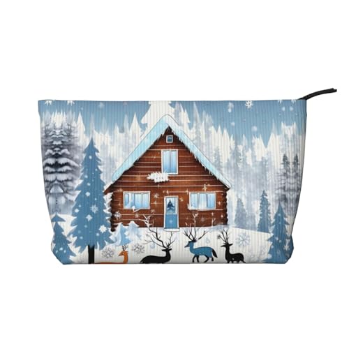 Winter Fawn Bedruckte Cord-Kosmetiktasche – Damen tragbare Kulturbeutel mit Reißverschluss von WXXWXD