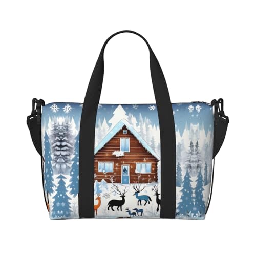 Winter Rehkitz bedruckte Damen-Umhängetasche, geeignet für Arbeit, Pendeln, Fitness, Reisen, modische und vielseitige Umhängetasche von WXXWXD