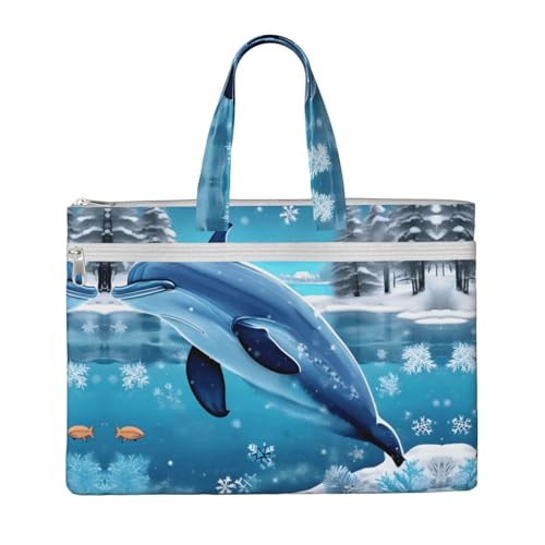 Winter the Dolphin Canvas Tote File Bag Work shoulder bag Handbag Suitable for travel and office use Winter the Dolphin Canvas Tote File Bag Work shoulder bag Handbag Suitable for travel and office use von WXXWXD