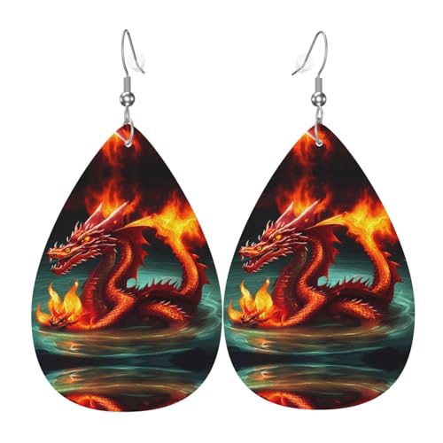 Modische PVC-Ohrringe aus versilbertem Leder, geeignet für Festivalpartys oder den persönlichen Gebrauch, Drachenkönig im Feuer, Einheitsgröße, silberfarbenes Kupferleder, kein Edelstein von WXZYFP