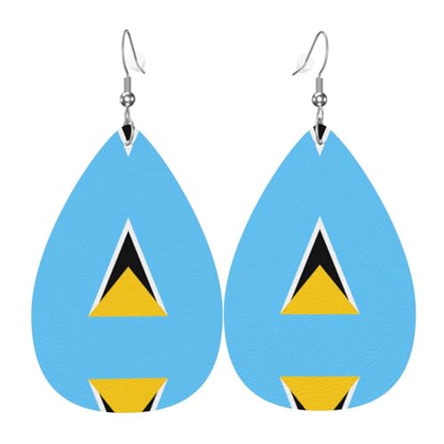 Modische PVC-Ohrringe aus versilbertem Leder, geeignet für Festivalpartys oder den persönlichen Gebrauch, Flagge der Heiligen Lucia, Einheitsgröße, silberfarbenes Kupferleder, kein Edelstein von WXZYFP